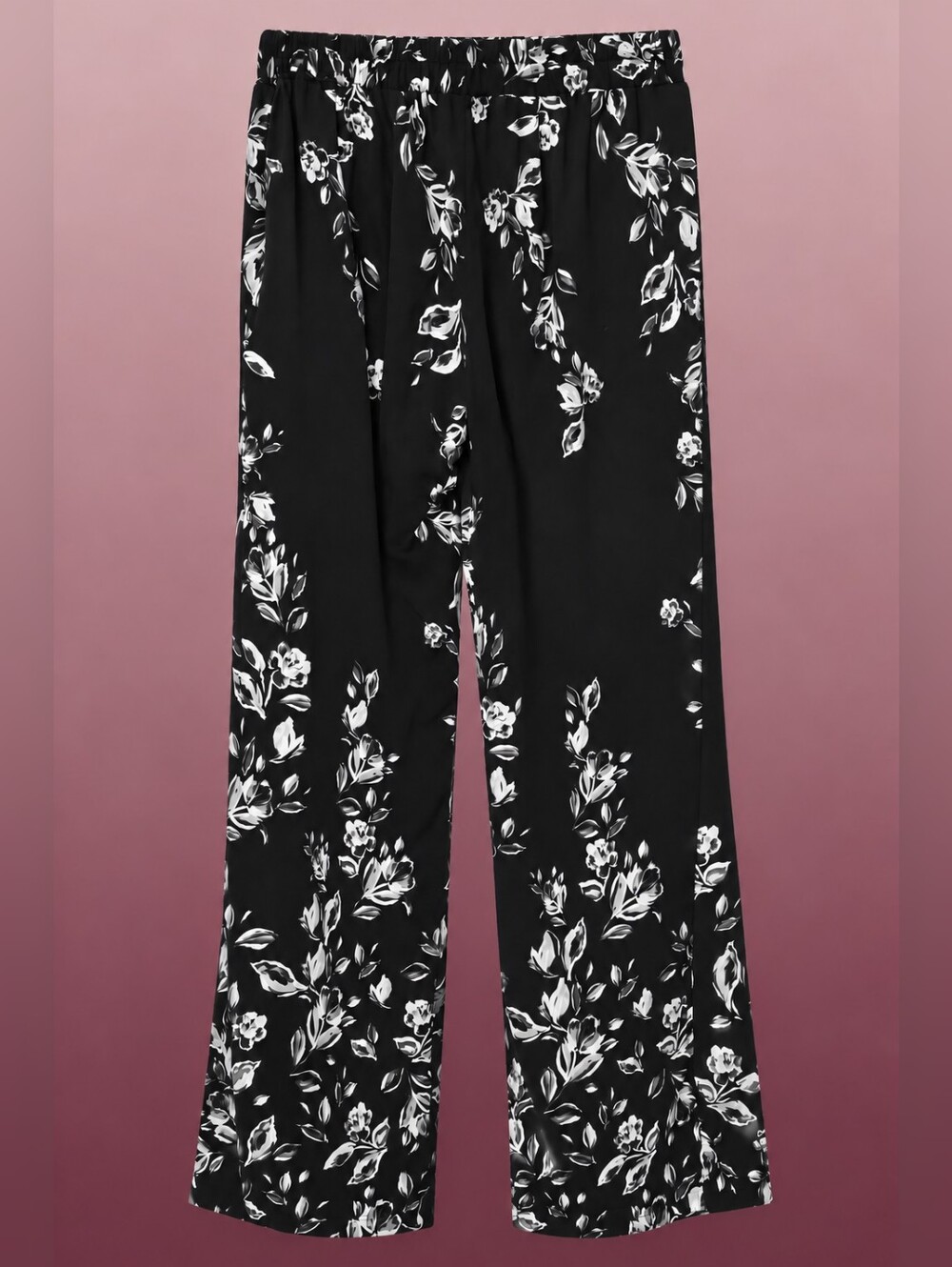 Women's Black Floral Wide-Leg Pants